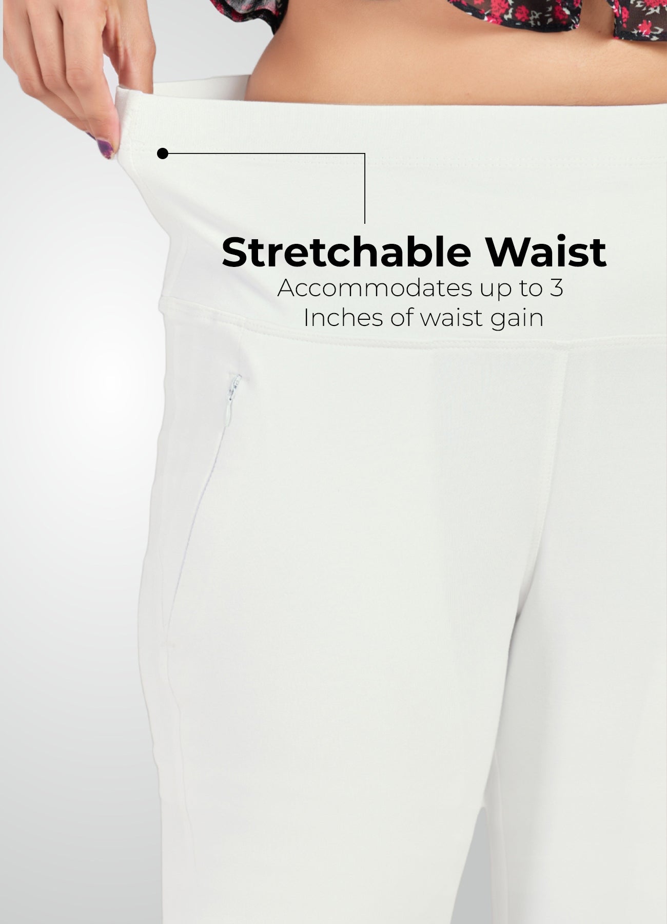 WHITE 4-WAY STRETCH COTTON HIGH WAIST PANT