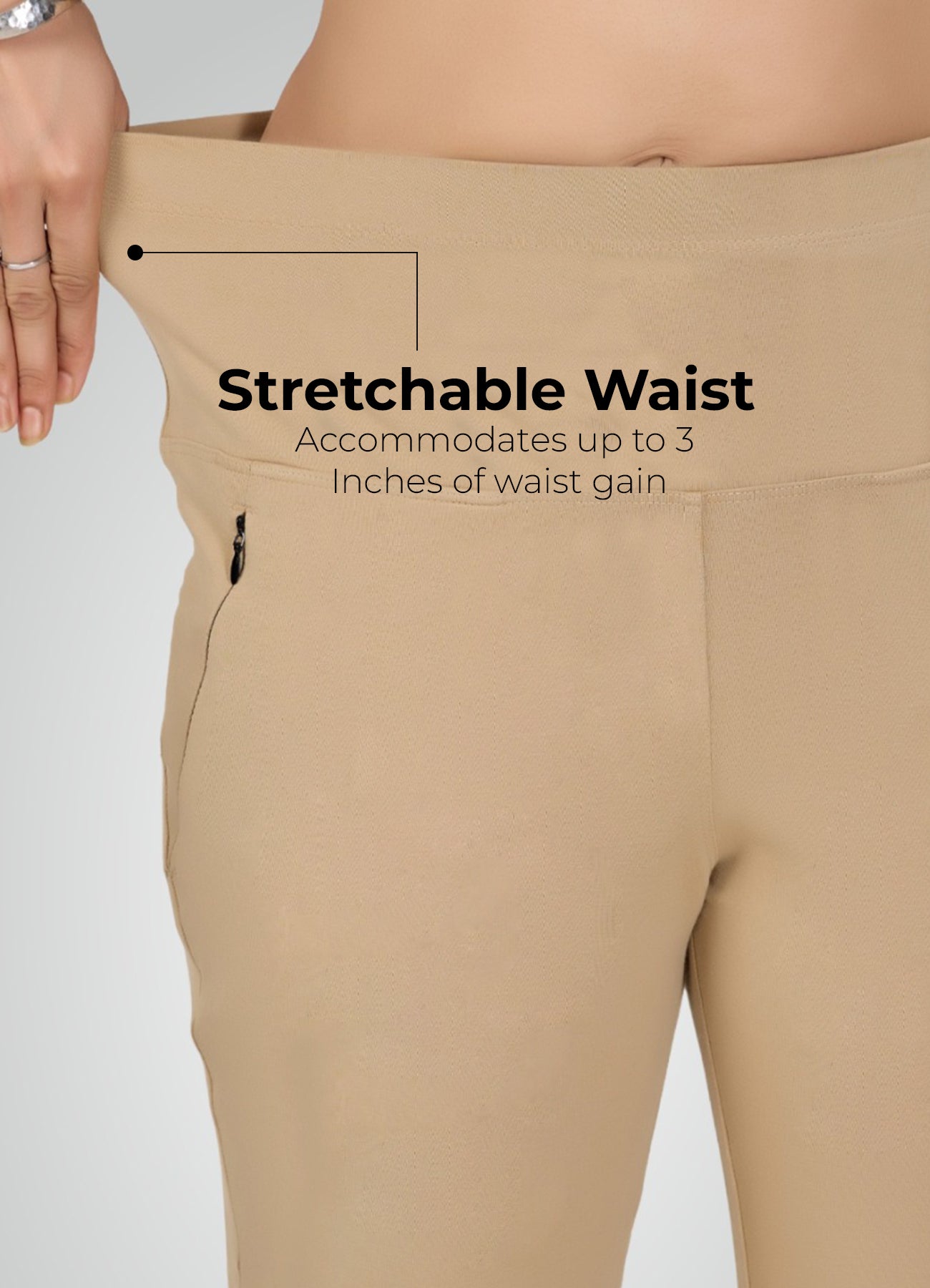 BEIGE 4-WAY STRETCH COTTON HIGH WAIST PANT