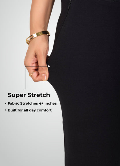 BLACK 4-WAY STRETCH COTTON HIGH WAIST PANT