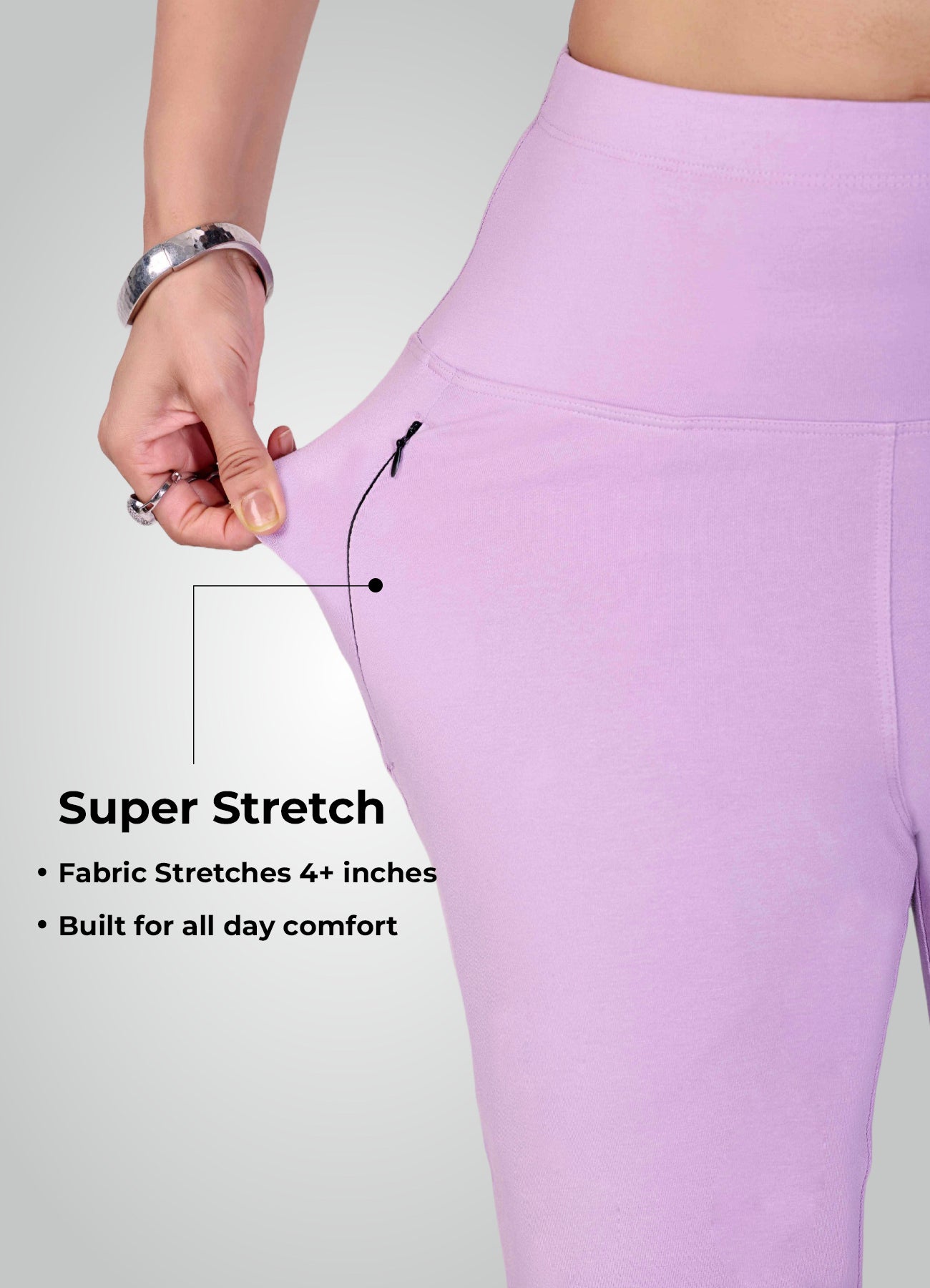 LAVENDER 4-WAY STRETCH COTTON HIGH WAIST PANT