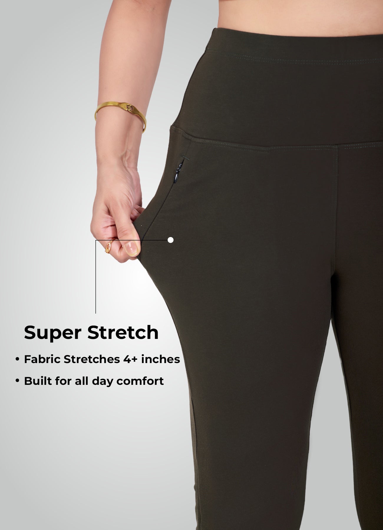 OLIVE GREEN 4-WAY STRETCH COTTON HIGH WAIST PANT