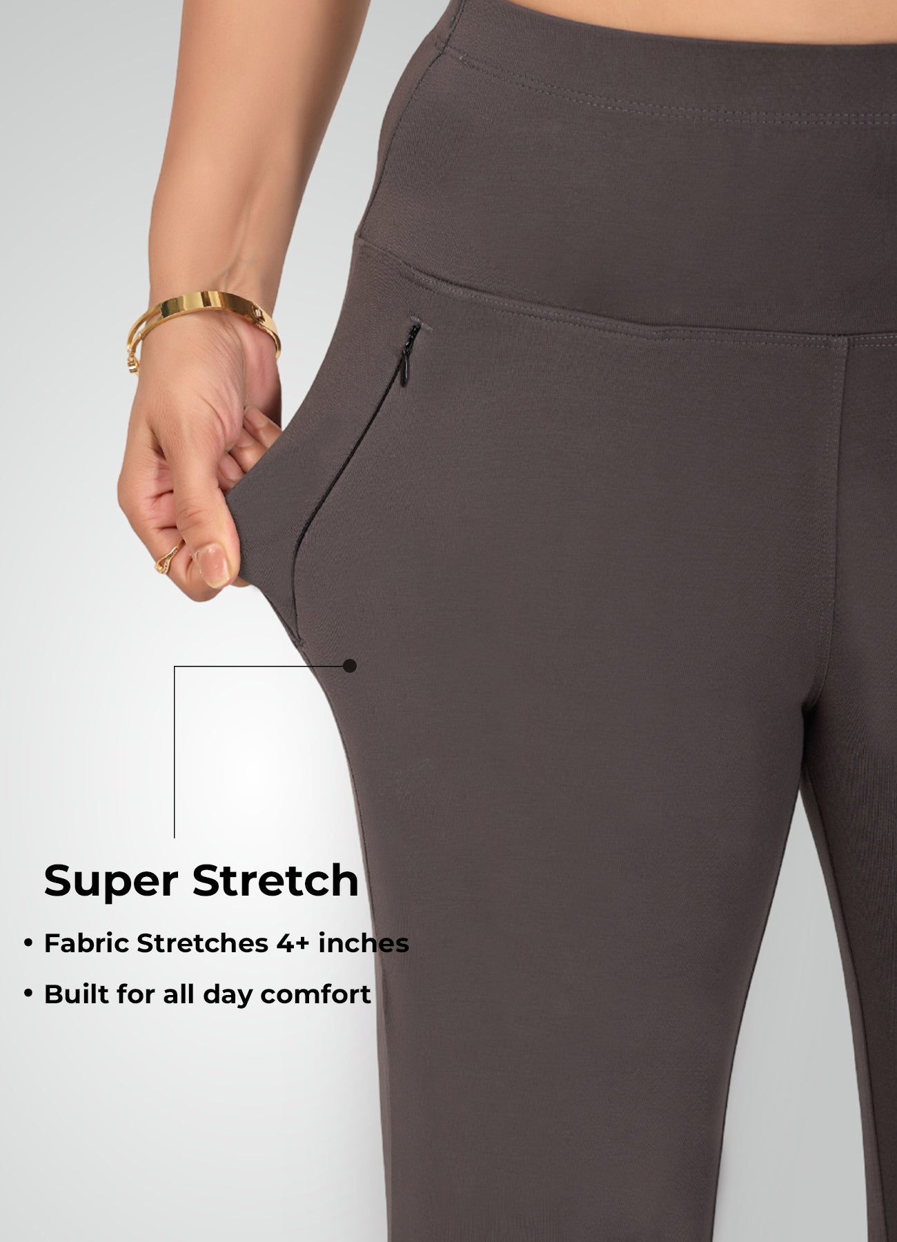 DARK GREY 4-WAY STRETCH COTTON HIGH WAIST CAPRI