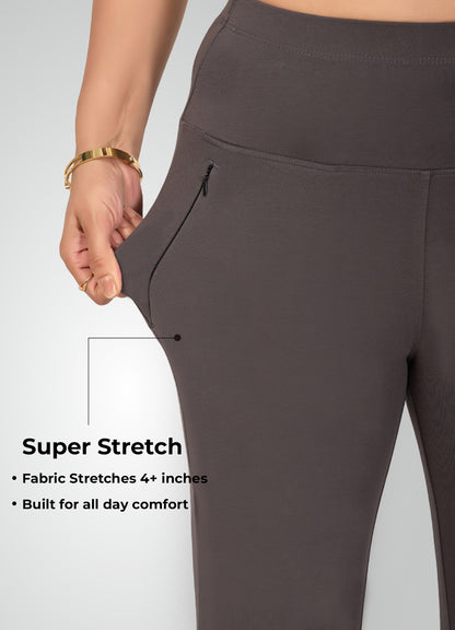DARK GREY 4-WAY STRETCH COTTON HIGH WAIST CAPRI