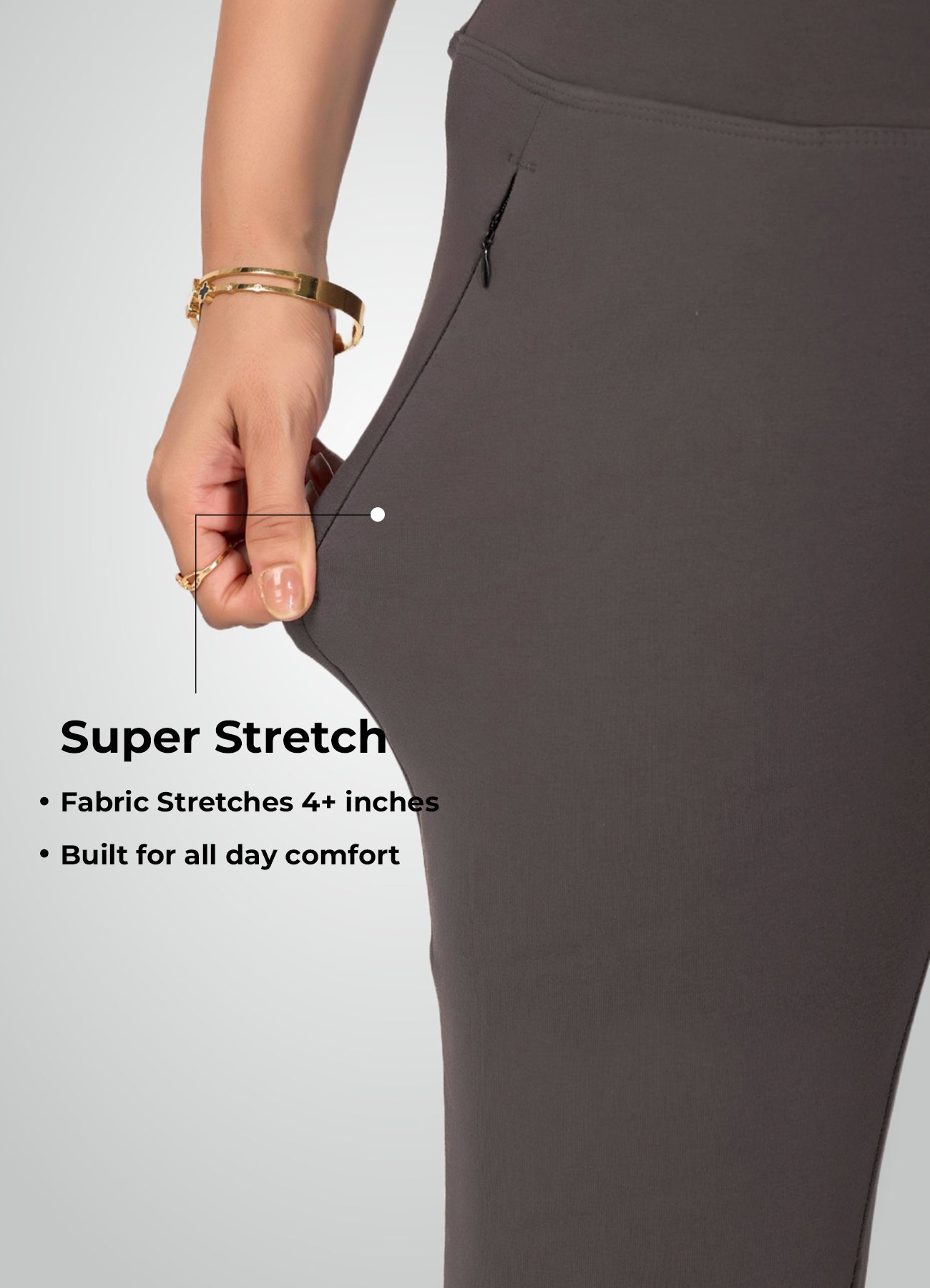 DARK GREY 4-WAY STRETCH COTTON HIGH WAIST PANT
