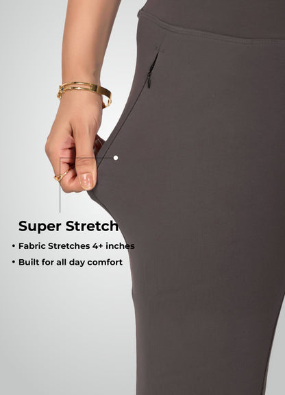 DARK GREY 4-WAY STRETCH COTTON HIGH WAIST PANT