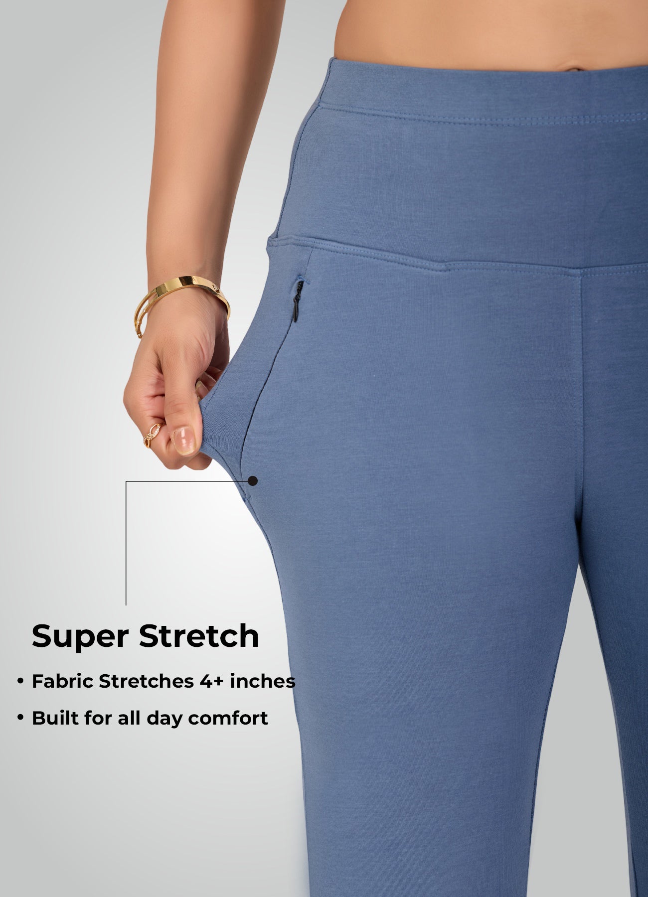 DENIM BLUE 4-WAY STRETCH COTTON HIGH WAIST CAPRI