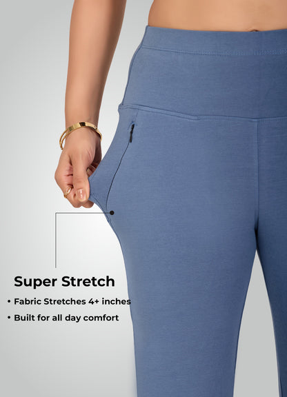 DENIM BLUE 4-WAY STRETCH COTTON HIGH WAIST CAPRI