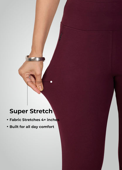 WINE 4-WAY STRETCH COTTON HIGH WAIST PANT