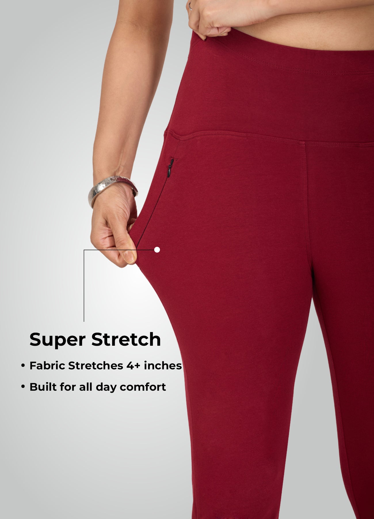 MAROON 4-WAY STRETCH COTTON HIGH WAIST PANT