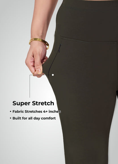OLIVE GREEN 4-WAY STRETCH COTTON HIGH WAIST CAPRI