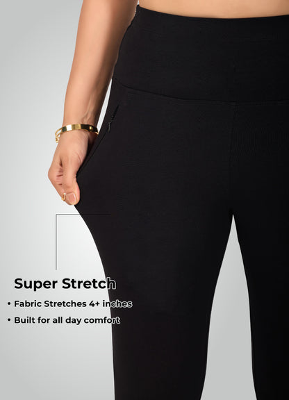 BLACK 4-WAY STRETCH COTTON HIGH WAIST CAPRI