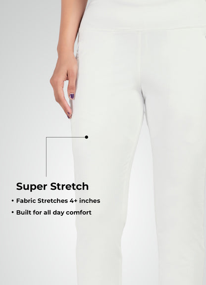 WHITE 4-WAY STRETCH COTTON HIGH WAIST PANT