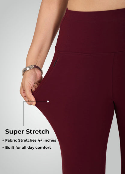 WINE 4-WAY STRETCH COTTON HIGH WAIST CAPRI