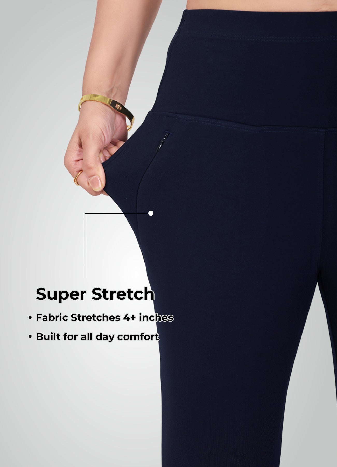 NAVY BLUE 4-WAY STRETCH COTTON HIGH WAIST CAPRI