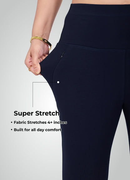 NAVY BLUE 4-WAY STRETCH COTTON HIGH WAIST CAPRI