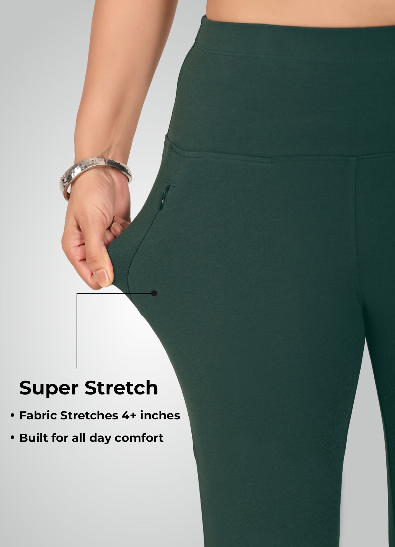 BOTTLE GREEN 4-WAY STRETCH COTTON HIGH WAIST CAPRI