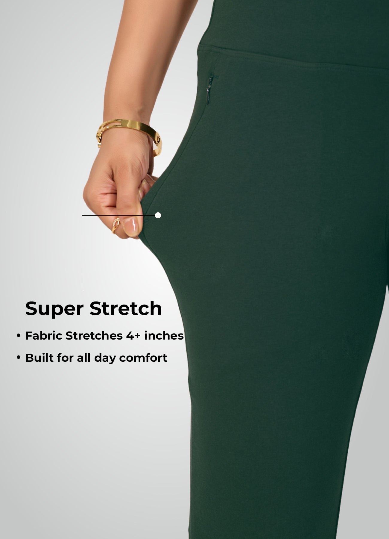 BOTTLE GREEN 4-WAY STRETCH COTTON HIGH WAIST PANT