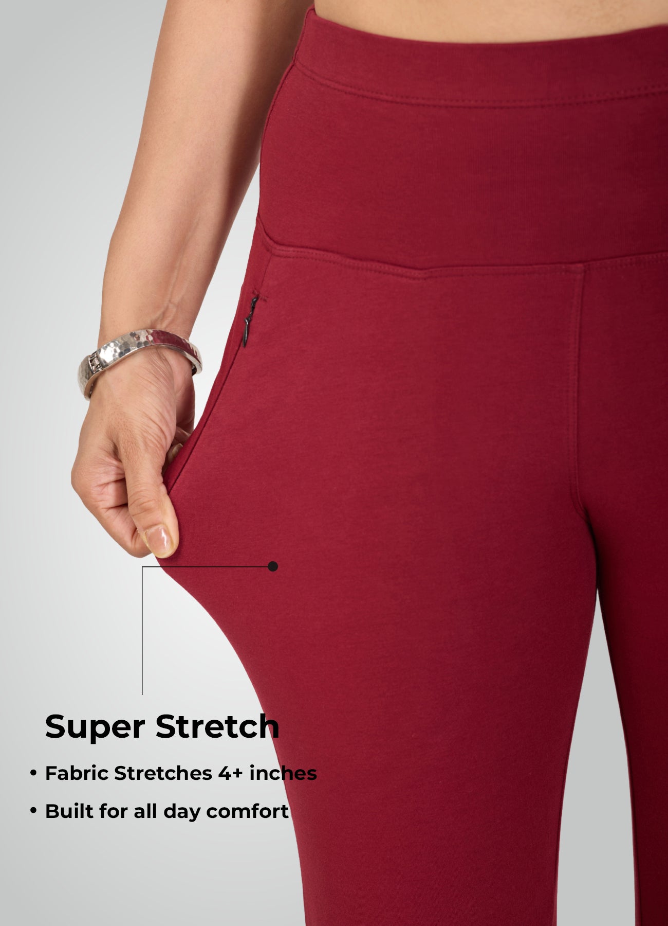 MAROON 4-WAY STRETCH COTTON HIGH WAIST CAPRI