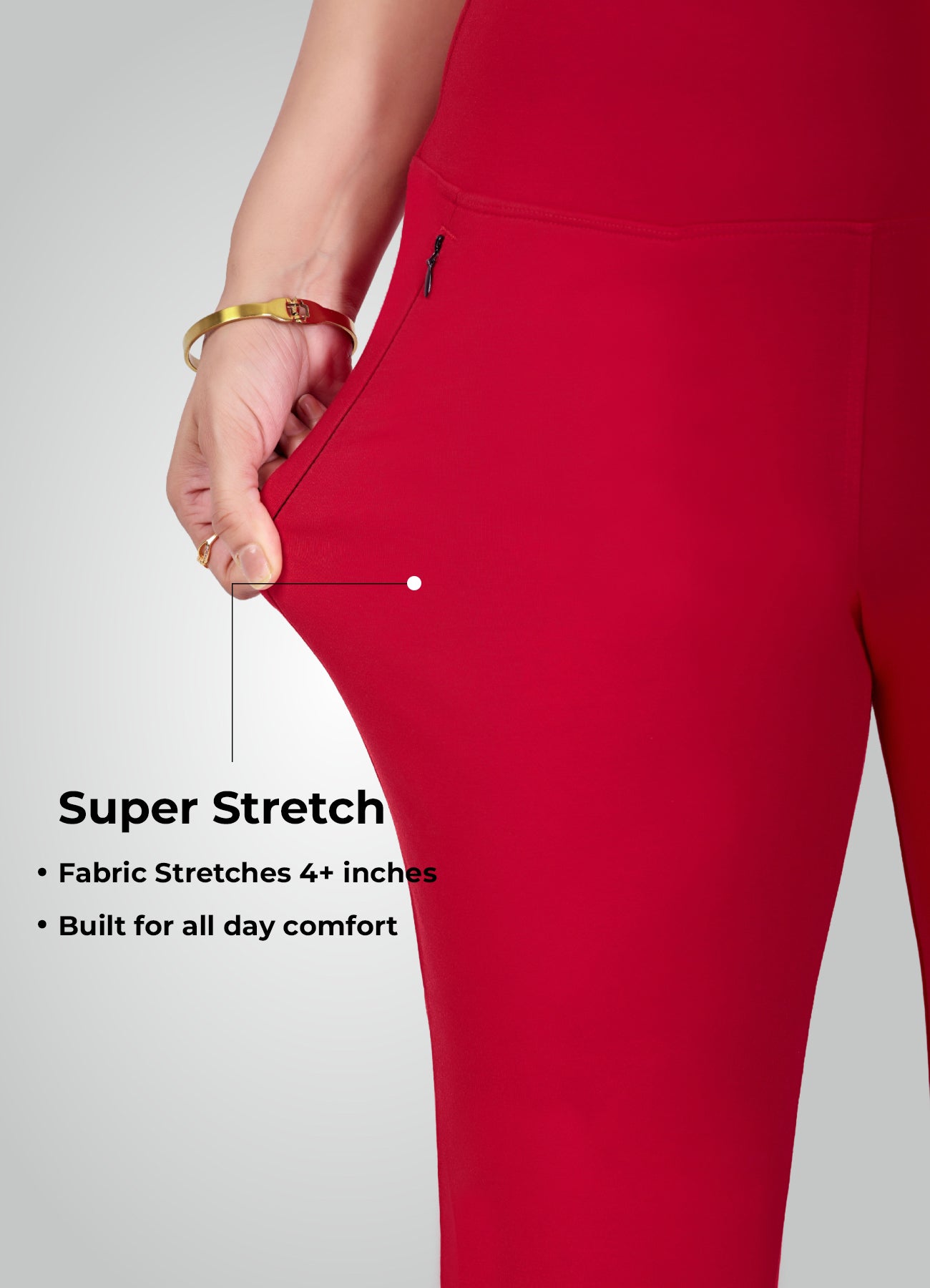 RED 4-WAY STRETCH COTTON HIGH WAIST PANT