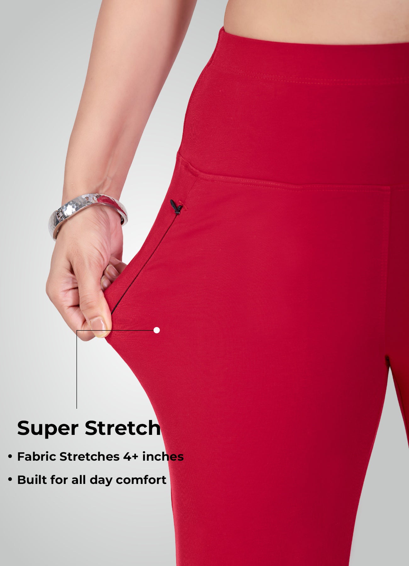 RED 4-WAY STRETCH COTTON HIGH WAIST CAPRI