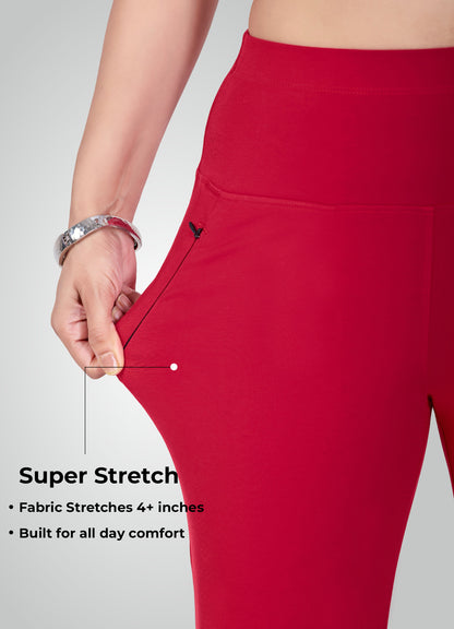 RED 4-WAY STRETCH COTTON HIGH WAIST CAPRI