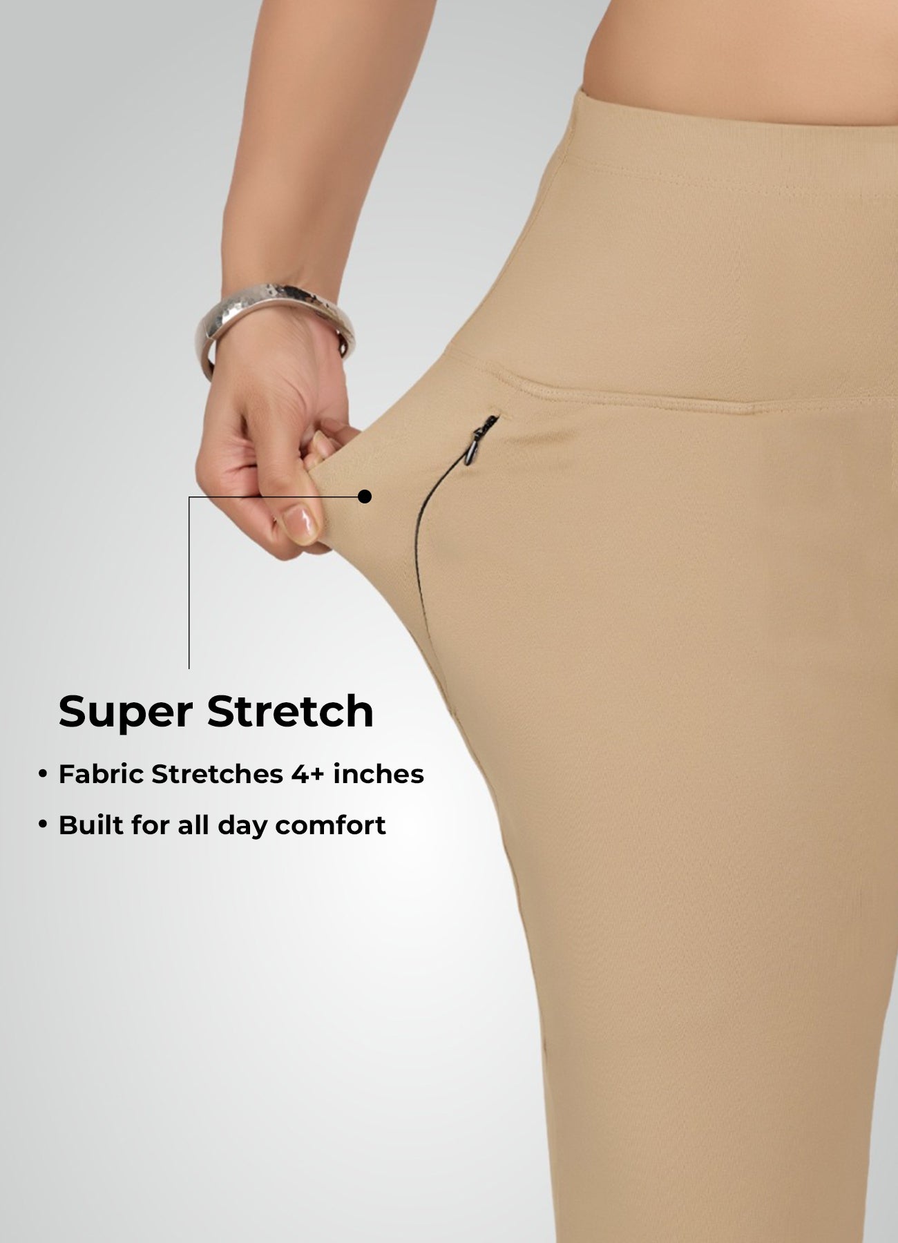 BEIGE 4-WAY STRETCH COTTON HIGH WAIST PANT