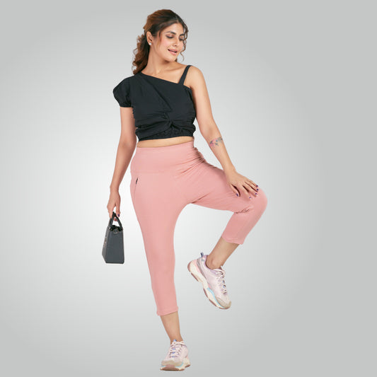 Flamingo Pink High Waist All Day Cotton Lycra Capris