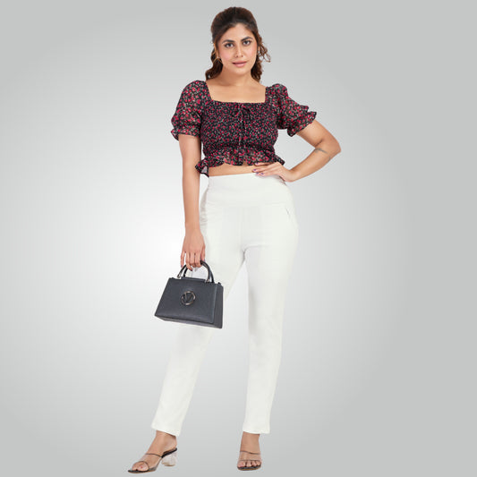 White High Waist All Day Cotton Lycra Pant