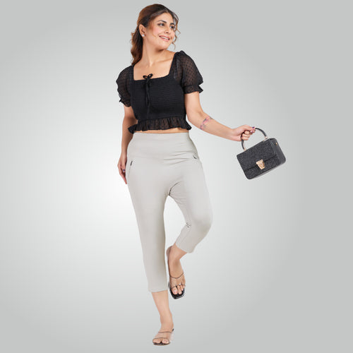 Ice Grey High Waist All Day Cotton Lycra Capris