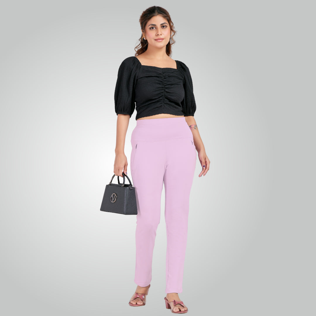 Lavender High Waist All Day Cotton Lycra Pant