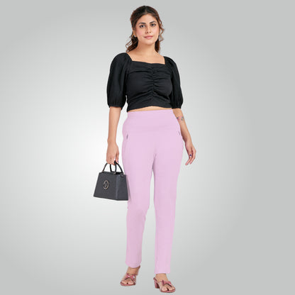 Lavender High Waist All Day Cotton Lycra Pant