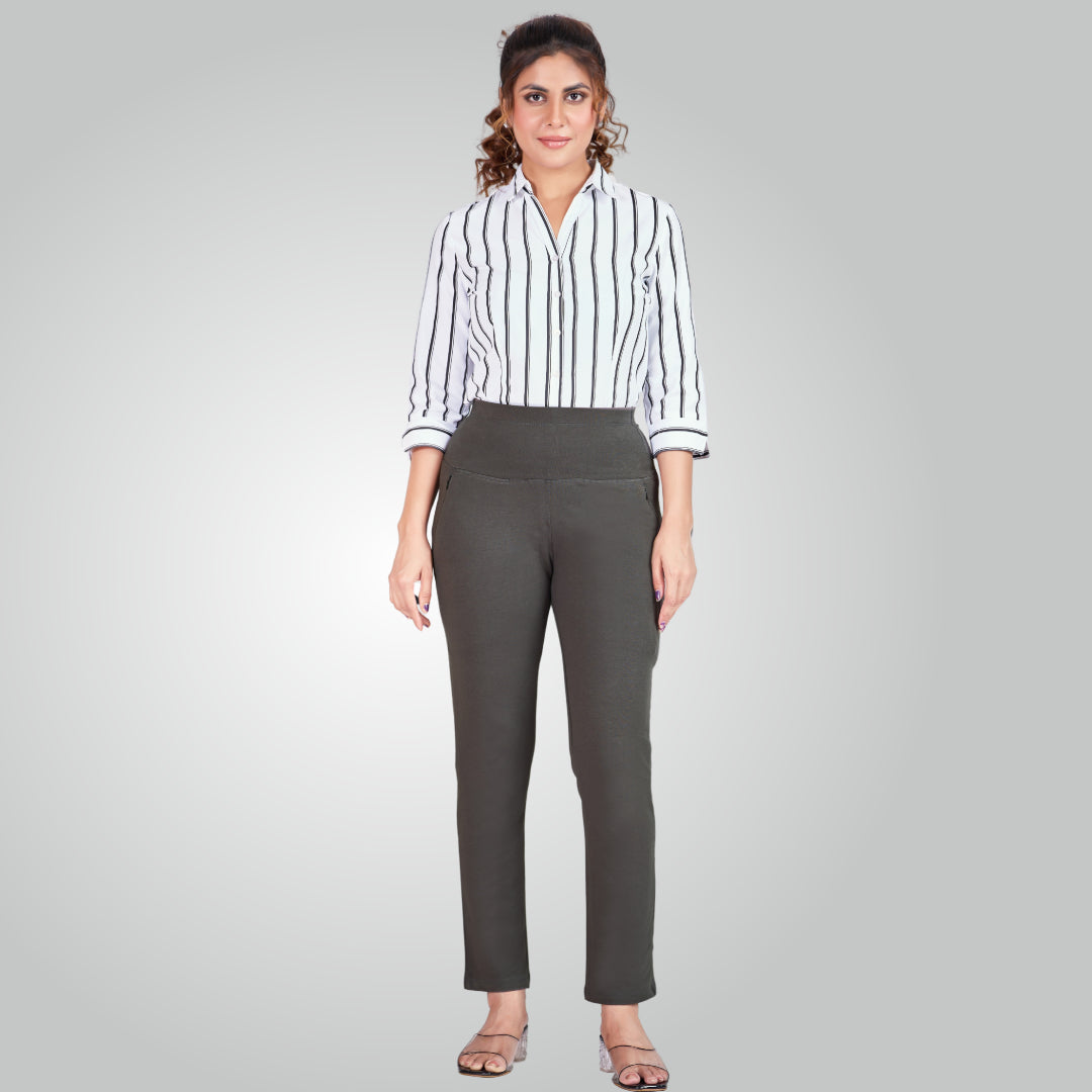 Dark Grey High Waist All Day Cotton Lycra Pant
