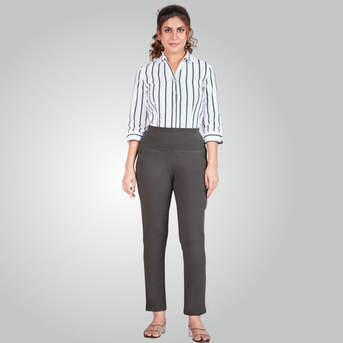 Dark Grey High Waist All Day Cotton Lycra Pant