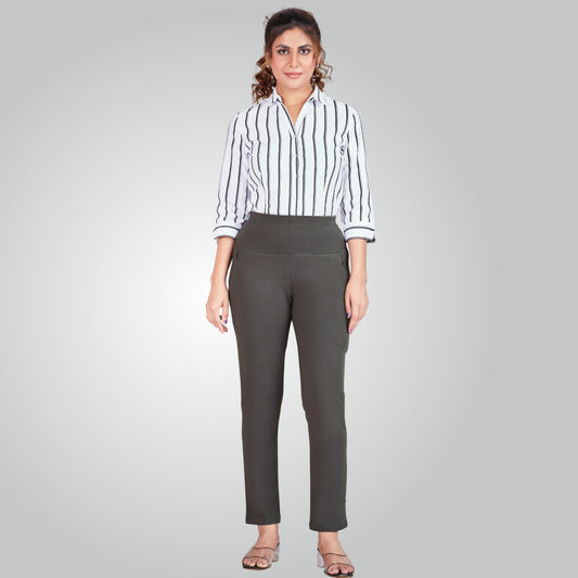 Dark Grey High Waist All Day Cotton Lycra Pant