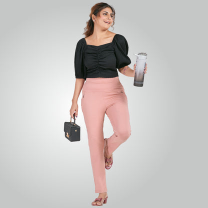 Flamingo Pink High Waist All Day Cotton Lycra Pant