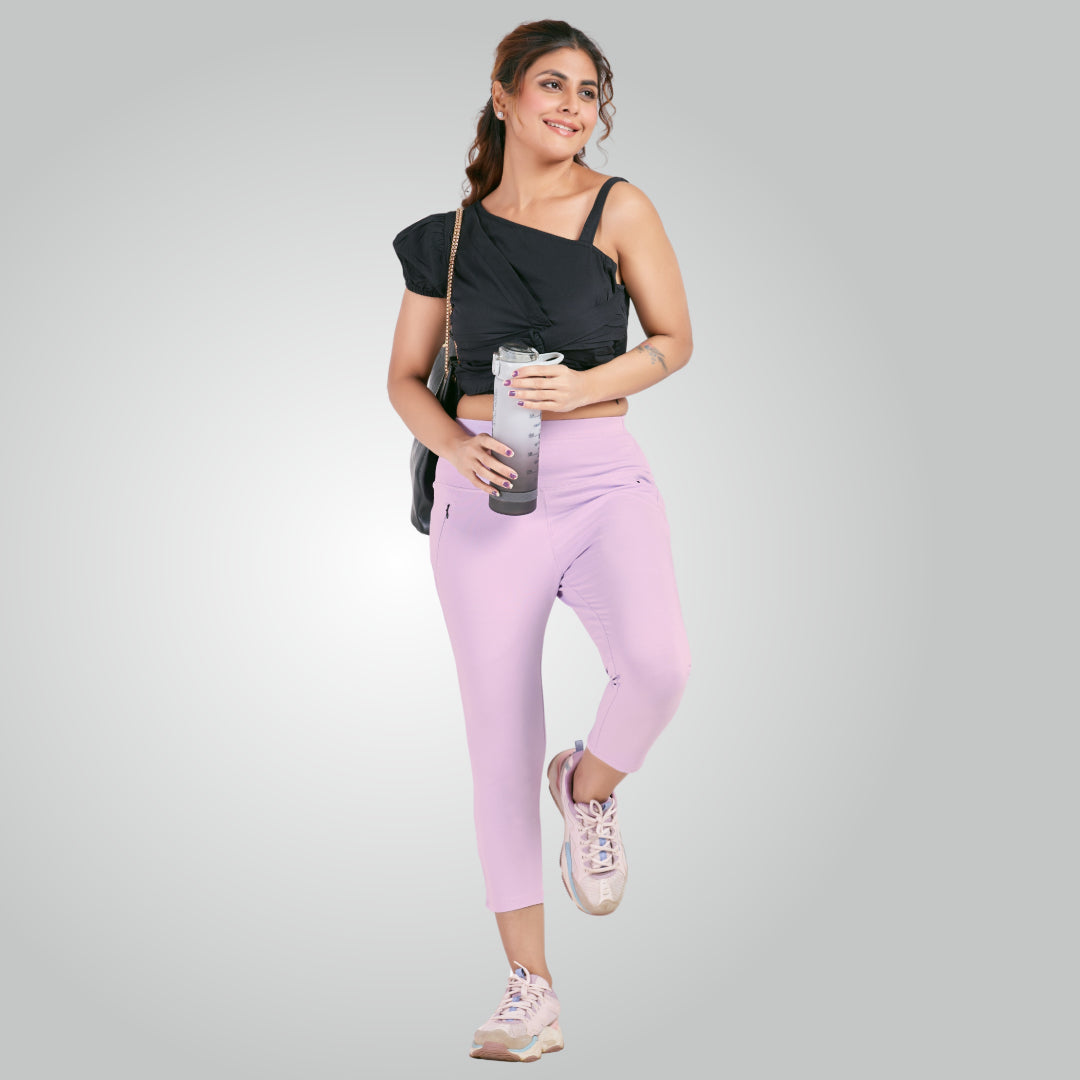 Lavender High Waist All Day Cotton Lycra Capris