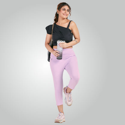 Lavender High Waist All Day Cotton Lycra Capris