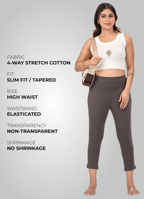DARK GREY 4-WAY STRETCH COTTON HIGH WAIST CAPRI