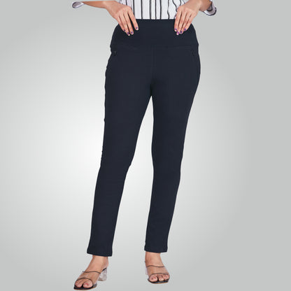 Navy Blue High Waist All Day Cotton Lycra Pant
