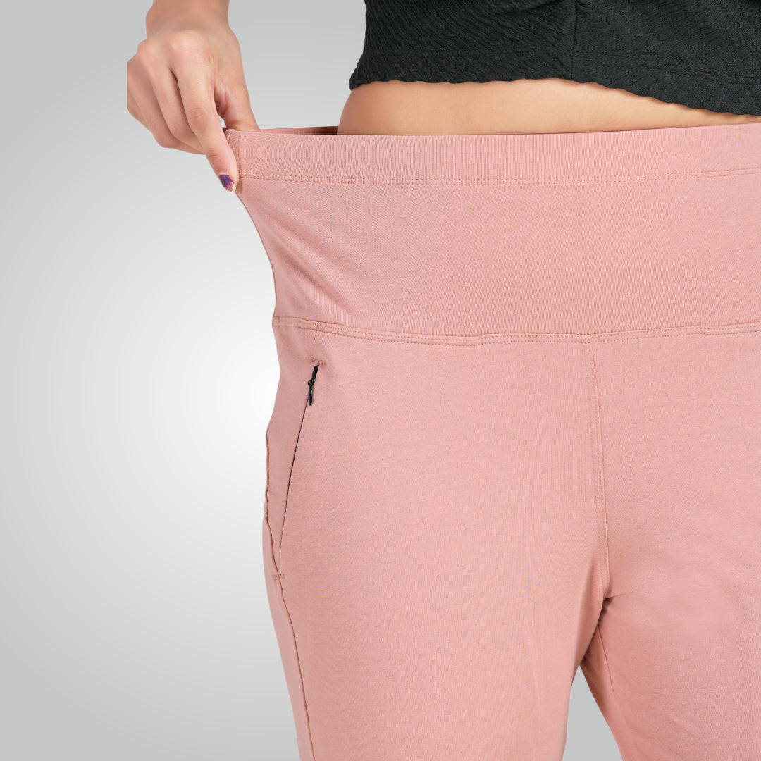 Flamingo Pink High Waist All Day Cotton Lycra Pant
