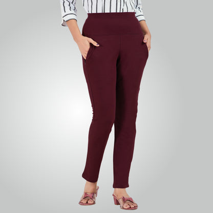 Wine High Waist All Day Cotton Lycra Pant