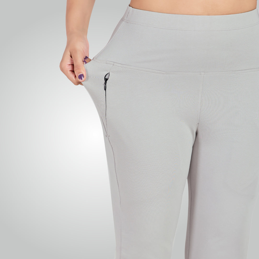 Ice Grey High Waist All Day Cotton Lycra Pant