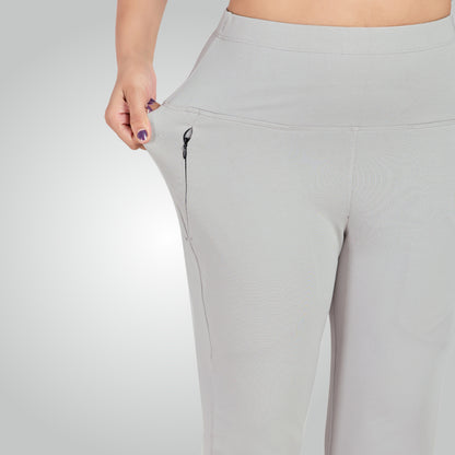 Ice Grey High Waist All Day Cotton Lycra Pant
