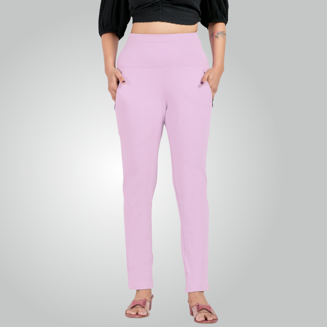 Lavender High Waist All Day Cotton Lycra Pant