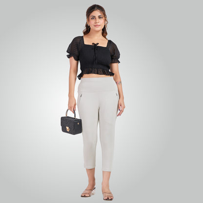 Ice Grey High Waist All Day Cotton Lycra Capris