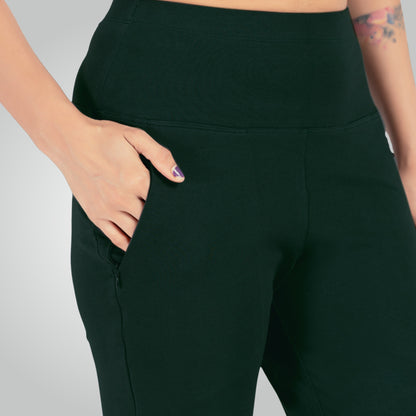 Bottle Green High Waist All Day Cotton Lycra Pant