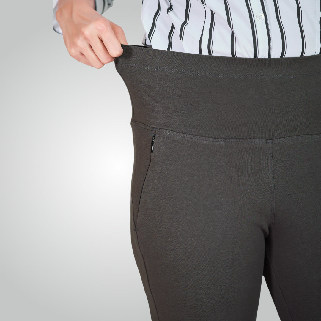Dark Grey High Waist All Day Cotton Lycra Pant