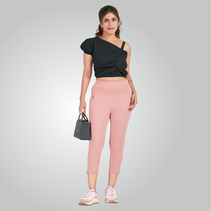 Flamingo Pink High Waist All Day Cotton Lycra Capris