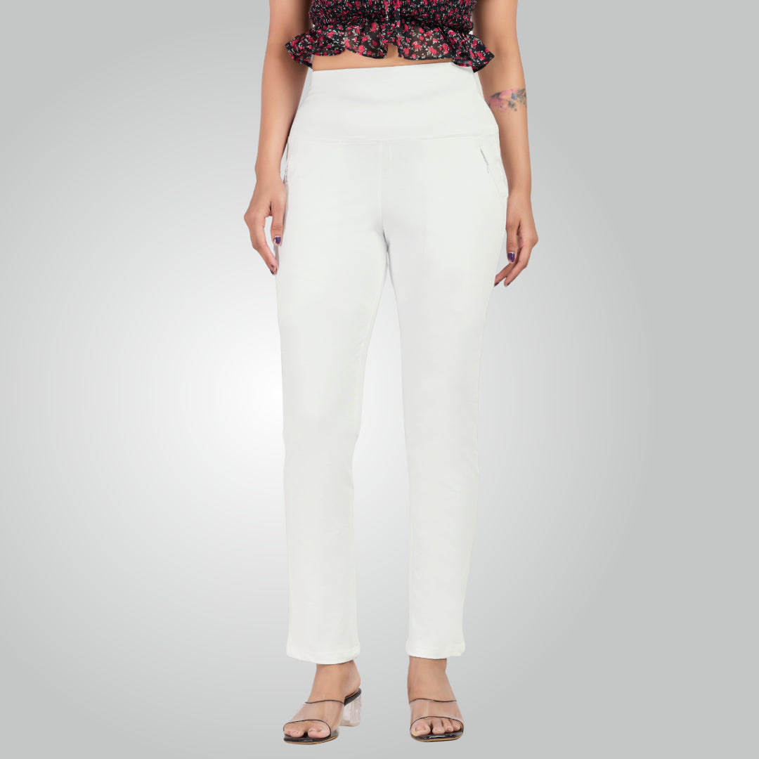 White High Waist All Day Cotton Lycra Pant