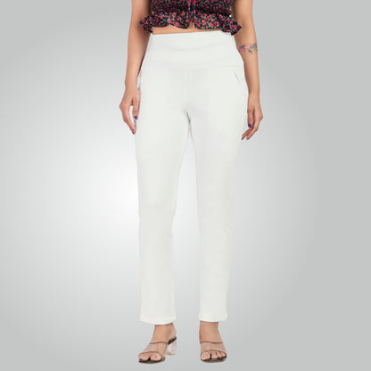 White High Waist All Day Cotton Lycra Pant
